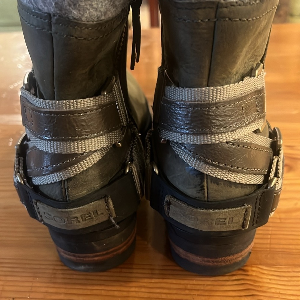 SOREL Lolla Leather Peet moss Ankle Boots Waterproof Block Heels Size 7.5 - Picture 9 of 14